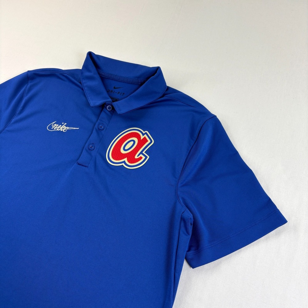 Atlanta Braves Nike Shirt Mens S Blue Polo Dri Fit‎ Cooperstown Classic MLB